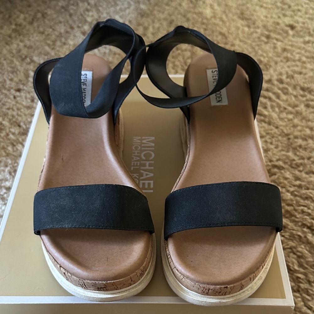 Steve Madden Black and Tan Women's Sandals